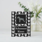 Schnauzer Dog Kisses Silhouette Yellow & Blue Grid Postkarte (Stehend Vorderseite)