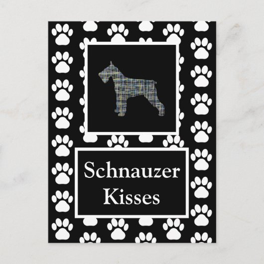 Schnauzer Dog Kisses Silhouette Yellow & Blue Grid Postkarte (Vorderseite)