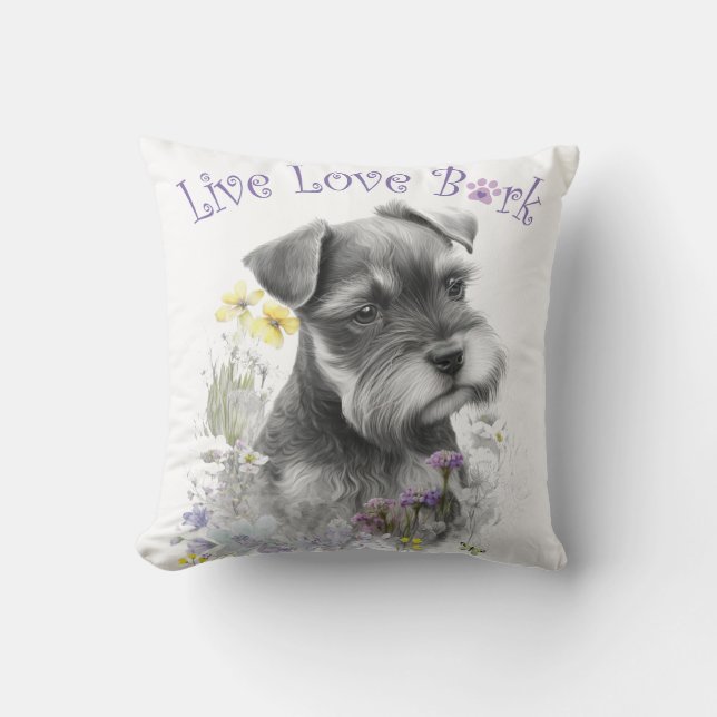 Schnauzer Dog Mama Floral Kissen (Vorderseite)