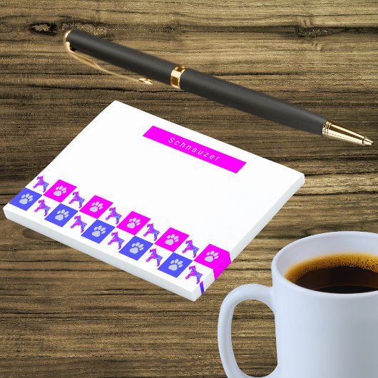 Schnauzer Dog & Paw Hot Pink & Blue Post-it Klebezettel