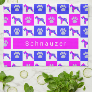 Schnauzer Dog & Paw Hot Pink & Blue Tee Handtuch