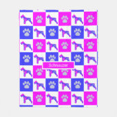 Schnauzer Dog & Paw Hot Pink und Blau Fleecedecke (Vorderseite)