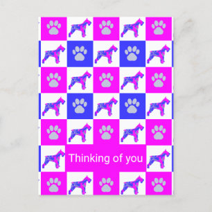 Schnauzer Dog & Paw Pink & Blue Denken Sie an Sie Postkarte