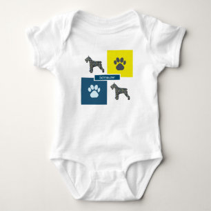 Schnauzer Dog & Paw Print Yellow Grid Silhouette Baby Strampler