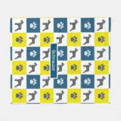 Schnauzer Dog & Paw Print Yellow Grid Silhouette Fleecedecke (Vorderseite (Horizontal))