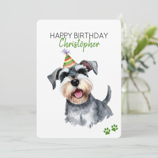 Schnauzer Dog Personalisiert Happy Birthday Flat Karte (Stehend Vorderseite)