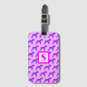 Schnauzer Dog Pink & Blue Silhouette Monogram Gepäckanhänger (Vorderseite Vertikal)
