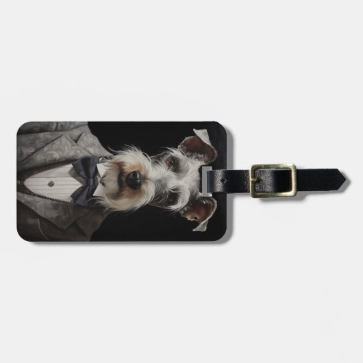 Schnauzer Dog Portrait Grau Anzug Bow Krawatte Gepäckanhänger (Vorderseite horizontal)