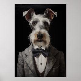 Schnauzer Dog Portrait Grau Anzug Bow Krawatte Poster