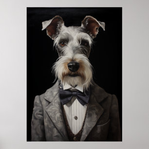 Schnauzer Dog Portrait Grau Anzug Bow Krawatte Poster