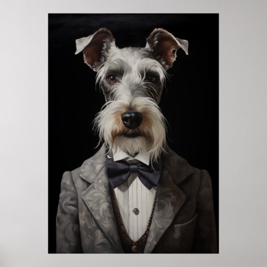 Schnauzer Dog Portrait Grau Anzug Bow Krawatte Poster (Vorne)