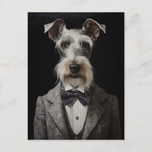 Schnauzer Dog Portrait Grau Anzug Bow Krawatte Postkarte