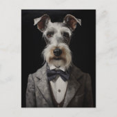 Schnauzer Dog Portrait Grau Anzug Bow Krawatte Postkarte (Vorderseite)