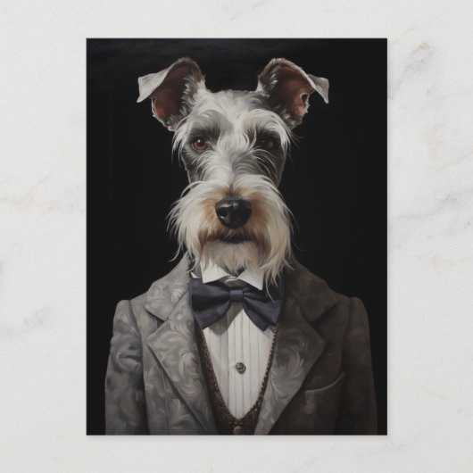 Schnauzer Dog Portrait Grau Anzug Bow Krawatte Postkarte (Vorderseite)