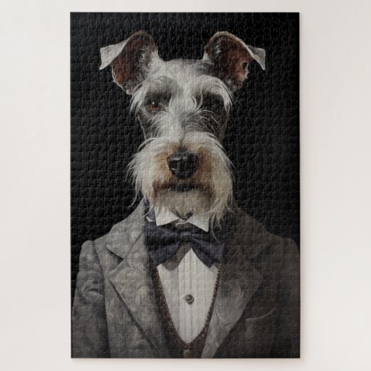 Schnauzer Dog Portrait Grau Anzug Bow Krawatte Puzzle (Vertikal)