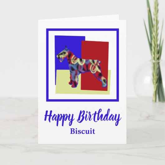 Schnauzer Dog Red Blue Yellow Birthday Card Karte (Vorderseite)