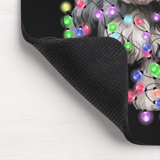 Schnauzer Dog Reindeer Christmas Lights Ugly Xmas Mousepad (Ecke)