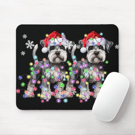 Schnauzer Dog Reindeer Christmas Lights Ugly Xmas  Mousepad (Mit Mouse)