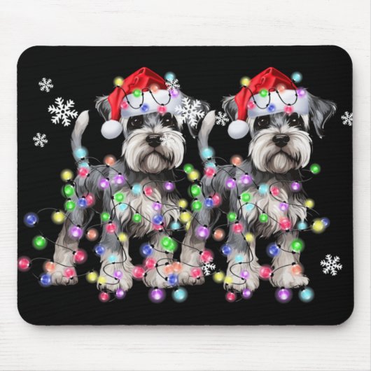 Schnauzer Dog Reindeer Christmas Lights Ugly Xmas  Mousepad (Vorne)