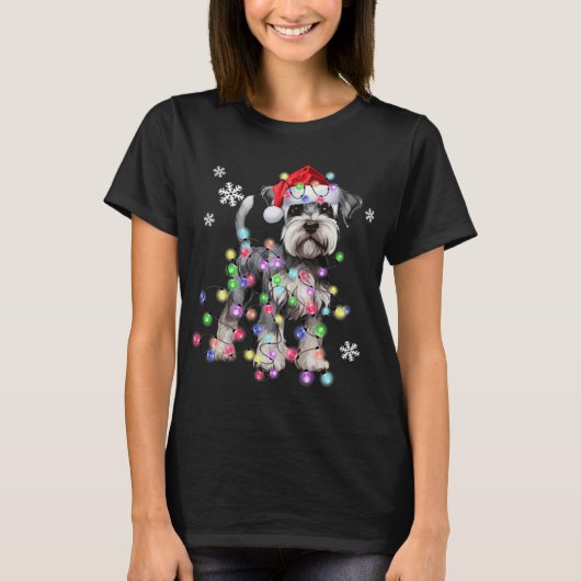 Schnauzer Dog Reindeer Christmas Lights Ugly Xmas T-Shirt (Vorderseite)