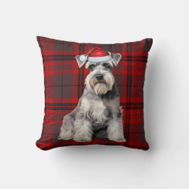 Schnauzer Dog Seasonal Red Plaid Christmas Holiday Kissen