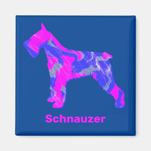 Schnauzer Dog Silhouette Crazy Hot Pink & Blue Magnet (Vorne)