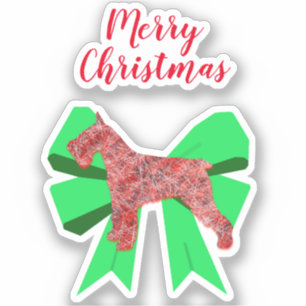 Schnauzer Dog Silhouette Green Bow Weihnachten Aufkleber