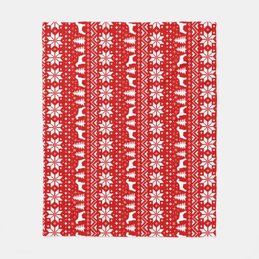 Schnauzer Dog Silhouetten Weihnachtsmuster Rot Fleecedecke (Vorderseite)