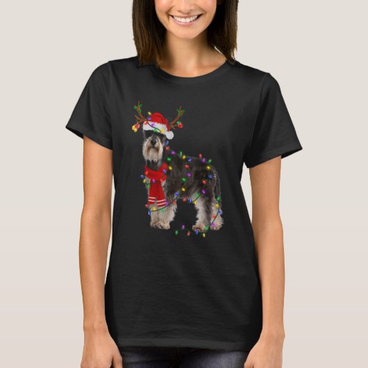 Schnauzer Dog Tree Christmas Lights Dog Pajama T-Shirt (Vorderseite)