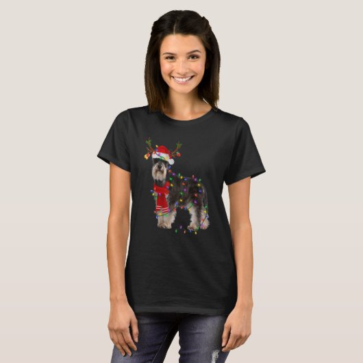 Schnauzer Dog Tree Christmas Lights Dog Pajama T-Shirt (Vorne ganz)
