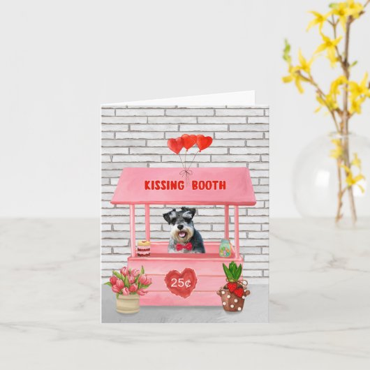 Schnauzer Dog Valentine's Day Kissing Booth Karte (Gelbe Blume)