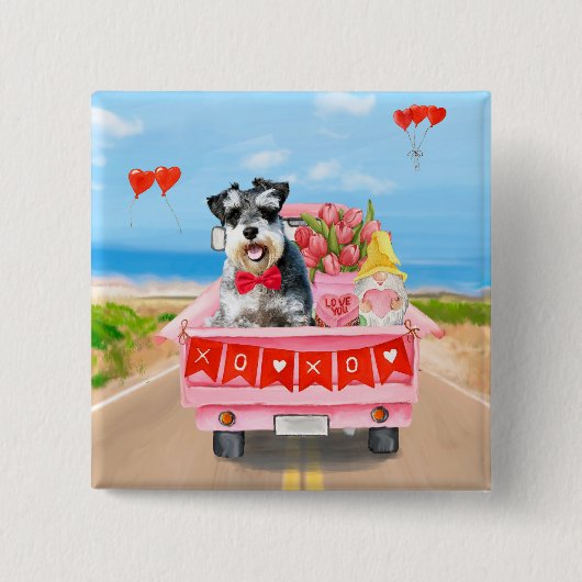 Schnauzer Dog Valentine's Day Lkw Herz Button (Vorderseite)