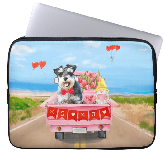 Schnauzer Dog Valentine's Day Lkw Herz Laptopschutzhülle (Vorderseite)