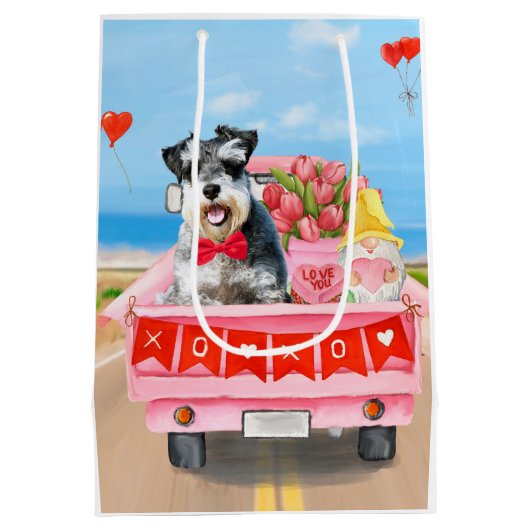 Schnauzer Dog Valentine's Day Lkw Herz Mittlere Geschenktüte (Rückseite)