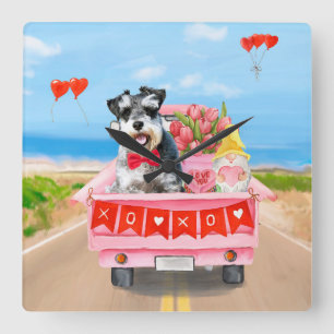 Schnauzer Dog Valentine's Day Lkw Herz Quadratische Wanduhr