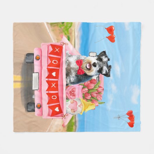 Schnauzer Dog Valentine's Day Truck Fleecedecke (Vorderseite (Horizontal))