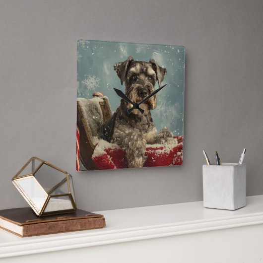 Schnauzer Dog Weihnachtsfest Quadratische Wanduhr (Büro)