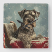 Schnauzer Dog Weihnachtsfest Quadratische Wanduhr (Vorderseite)