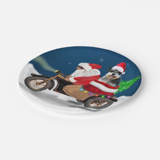 Schnauzer Dog Weihnachtsmann Claus Pappteller (Schrägansicht)