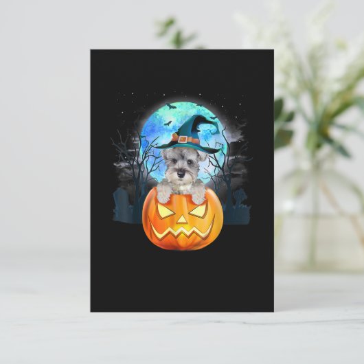 Schnauzer Dog Witch Hat Halloween Pumpkin Gift RSVP Karte (Stehend Vorderseite)