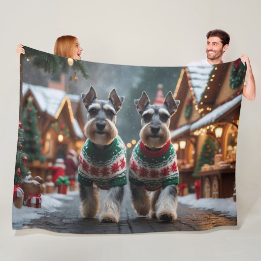 Schnauzer Dogs Christmas Snow Holiday Fleecedecke (Beispiel)