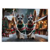 Schnauzer Dogs Christmas Snow Holiday Große Geschenktüte (Rückseite)