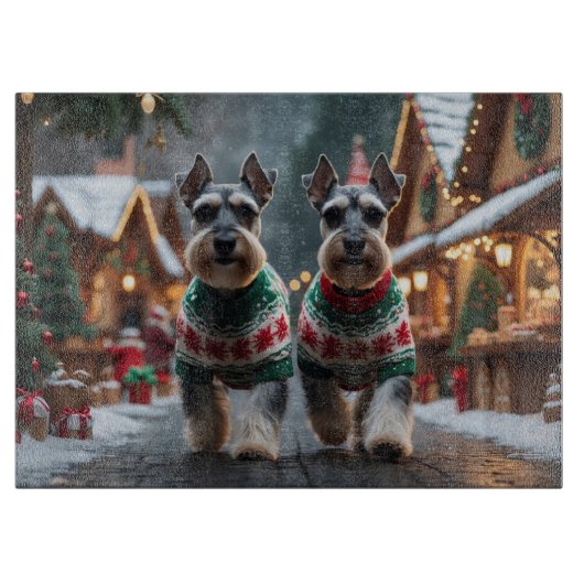 Schnauzer Dogs Christmas Snow Holiday  Schneidebrett (Vorderseite)