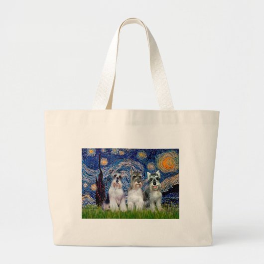 Schnauzer (drei) - Starry Night Jumbo Stoffbeutel (Vorne)