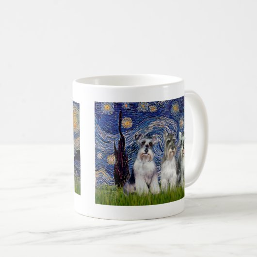 Schnauzer (drei) - Starry Night Kaffeetasse (VorderseiteRechts)