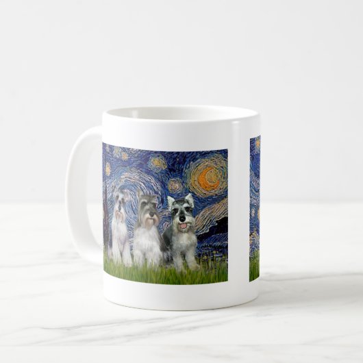 Schnauzer (drei) - Starry Night Kaffeetasse (Vorderseite Links)