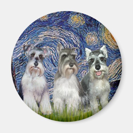 Schnauzer (drei) - Sternennacht Magnet (Vorne)