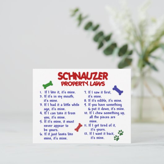 SCHNAUZER Eigentumsgesetze 2 Postkarte (Stehend Vorderseite)
