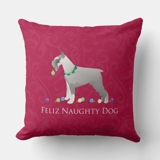 Schnauzer Feliz Naughty Dog Weihnachtsdesign Kissen (Vorderseite)