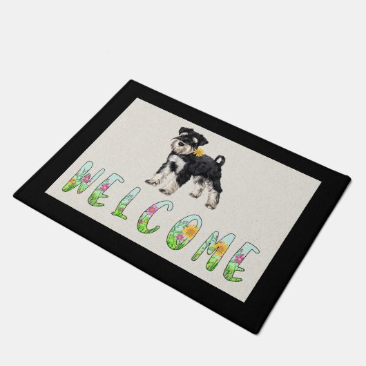 Schnauzer Floral Door Mat Fußmatte (Schrägansicht)